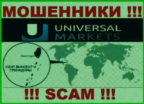 Контора Universal Markets зарегистрирована довольно-таки далеко от слитых ими клиентов на территории St. Vincent and Grenadines