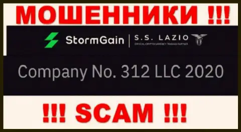 Номер регистрации Storm Gain, взятый с их официального web-портала - 312 LLC 2020