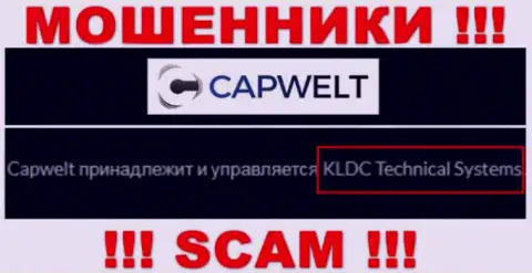 Юридическое лицо организации CapWelt Com это КЛДЦ Техникал Системс, информация позаимствована с сайта