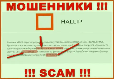 Не связывайтесь с аферистами Hallip Com - наличием лицензии, на сайте, затягивают наивных людей