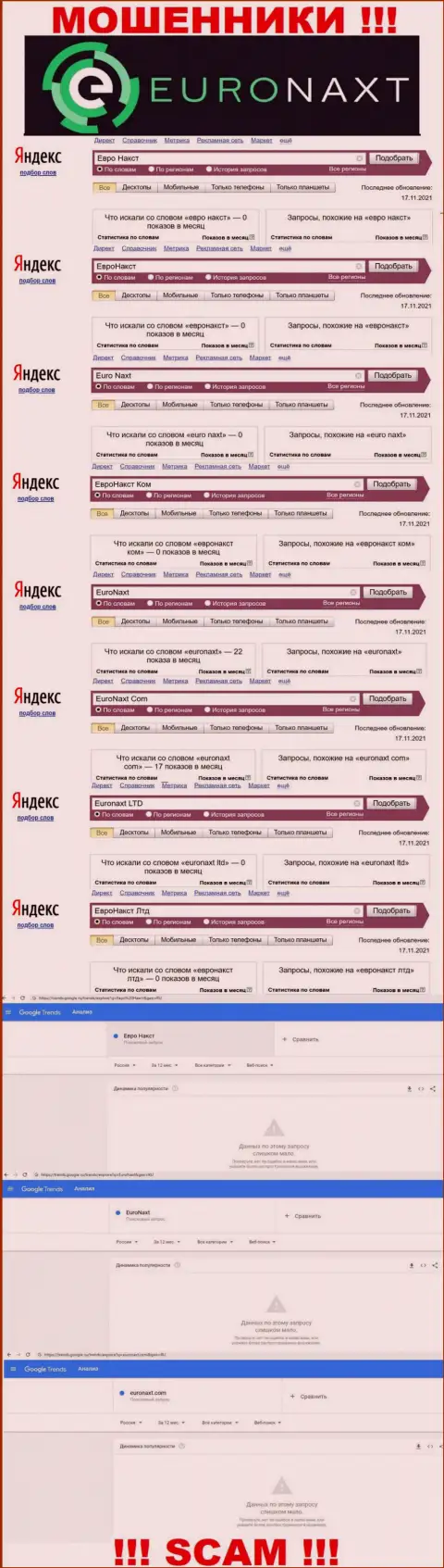 Онлайн запросы по internet-разводилам EuroNaxt Com