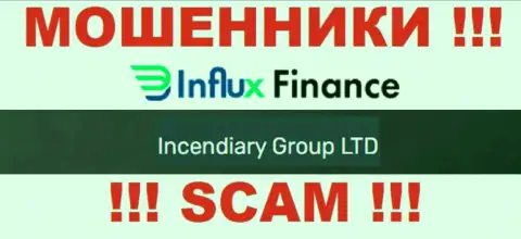 На официальном информационном сервисе InFluxFinance мошенники пишут, что ими руководит Incendiary Group LTD