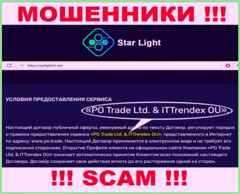 Шулера StarLight 24 не скрыли свое юридическое лицо - это PO Trade Ltd end ITTrendex OU