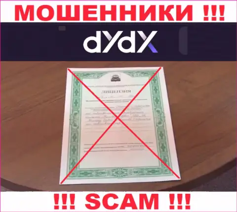 У организации dYdX не показаны данные об их лицензии на осуществление деятельности - это наглые мошенники !!!