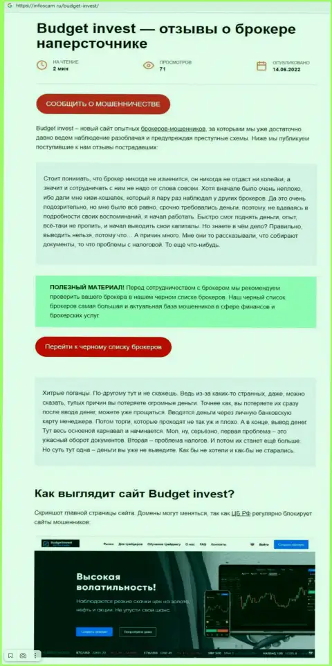 Budget Invest - это МОШЕННИКИ !!!  - правда в обзоре организации