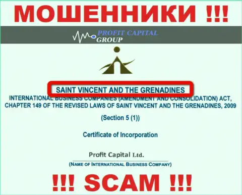 Юридическое место регистрации аферистов Профит Капитал Групп - St. Vincent and the Grenadines