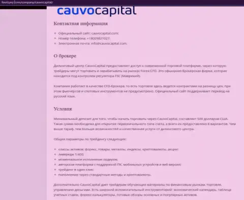 Форекс-дилинговый центр CauvoCapital был представлен на сайте FinOtzyvy Com