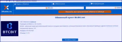 Краткая инфа об интернет-обменке БТКБит на сайте иксрейтс ру