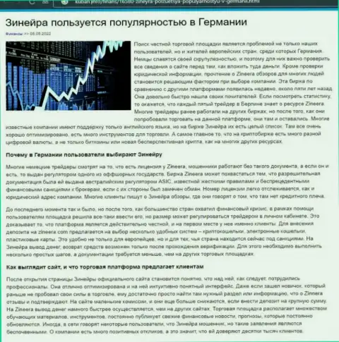 Материал о условиях трейдинга компании Зинеера Эксчендж на сайте Кубань Инфо